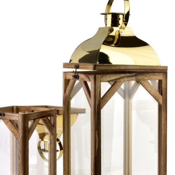 LEVI GOLD großes Laternen Set – 2 elegante Holzlaternen mit Golddach
