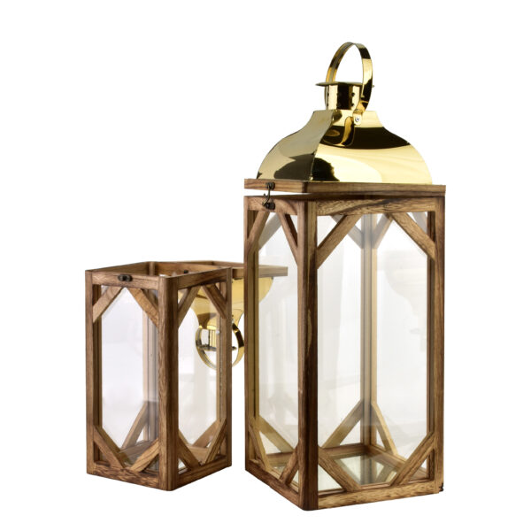 LEVI GOLD großes Laternen Set – 2 elegante Holzlaternen mit Golddach