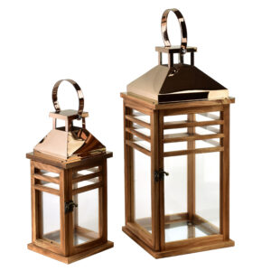 LEVI GOLD Holzlaternen Set – 2 dekorative Laternen mit goldenen Akzenten