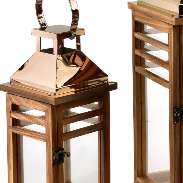LEVI GOLD Holzlaternen Set – 2 dekorative Laternen mit goldenen Akzenten