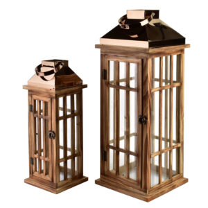 Laternen Set Holz – 2 dekorative Holzlaternen mit Glas