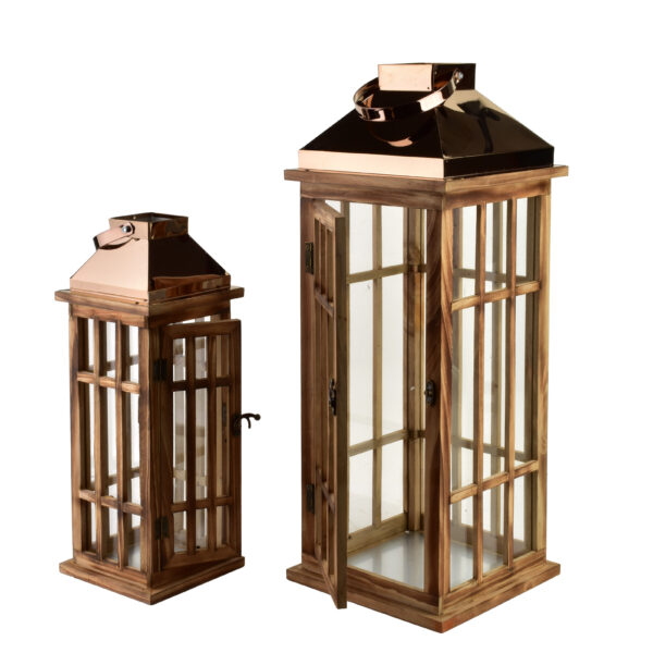 Laternen Set Holz – 2 dekorative Holzlaternen mit Glas