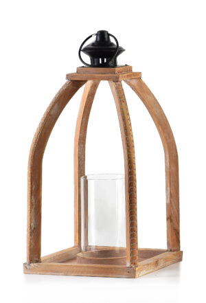 LOKKE offene Holzlaterne mit Glaseinsatz in natürlichem Design