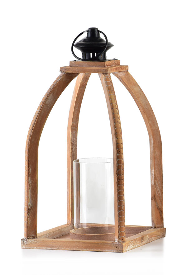 LOKKE offene Holzlaterne mit Glaseinsatz in natürlichem Design