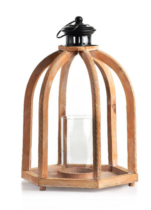 LOKKE Holzlaterne mit offenem Design und Glaseinsatz