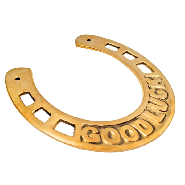 Messing Hufeisen 15 cm mit Good Luck - Besonderes Glückssymbol