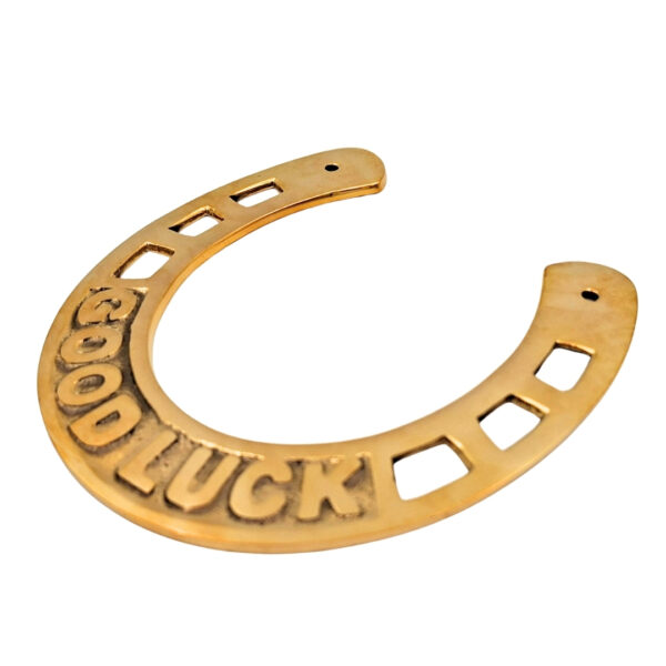 Messing Hufeisen 15 cm mit Good Luck - Besonderes Glückssymbol