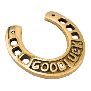 Messing Hufeisen 7 cm mit Good Luck - Glücksbringer