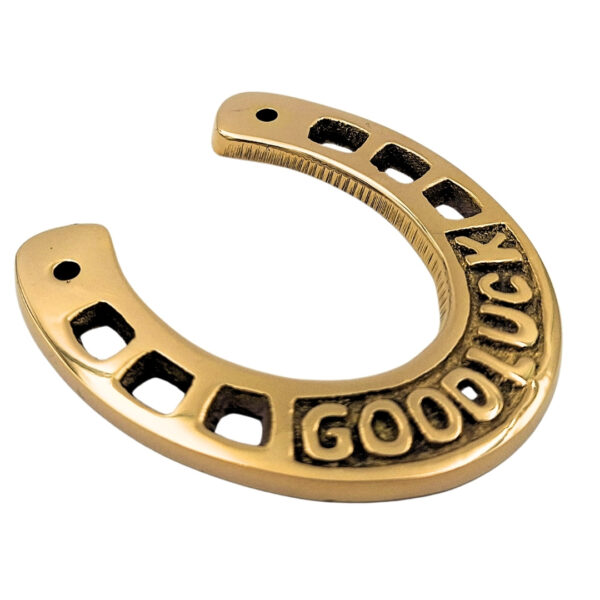 Messing Hufeisen 7 cm mit Good Luck - Glücksbringer