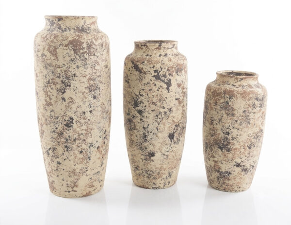 Beige Keramik Bodenvase 50 cm - Eindrucksvolle Antikoptik