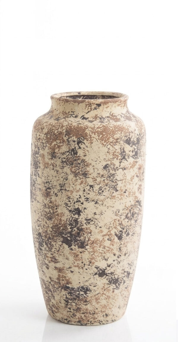 Beige Keramik Bodenvase 50 cm - Eindrucksvolle Antikoptik