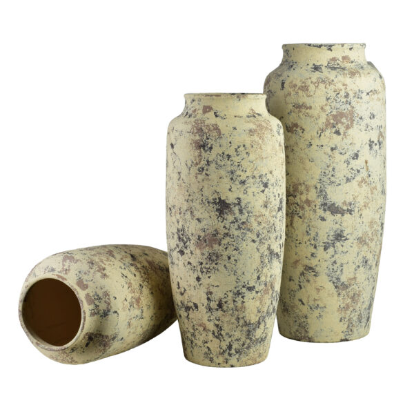 Beige Keramik Bodenvase 50 cm - Eindrucksvolle Antikoptik