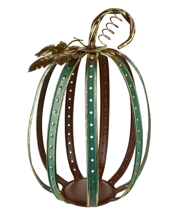 Metall Kürbis Windlicht Grün - Exklusive Herbstdeko 35 cm