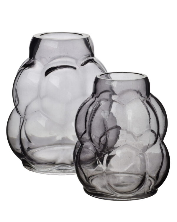 SERENITE Graue Glasvase - Außergewöhnliche Form 23 cm