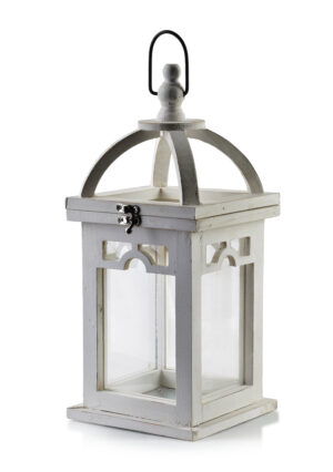 Weiße Holzlaterne mit Glas - Elegante Dekoration 26 cm