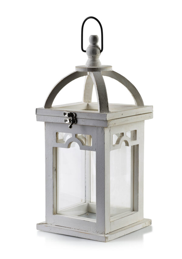 Weiße Holzlaterne mit Glas - Elegante Dekoration 26 cm