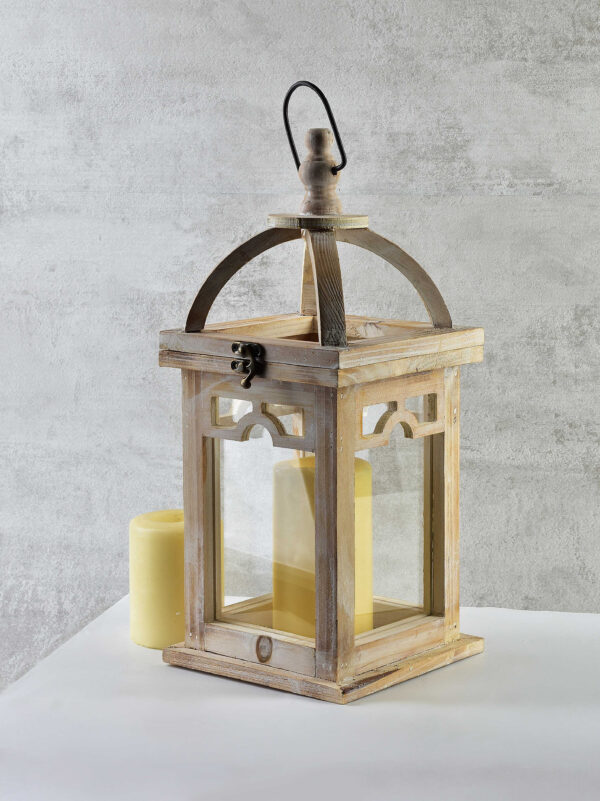 Holzlaterne Natur mit Glas - Charmante Dekoration 26 cm