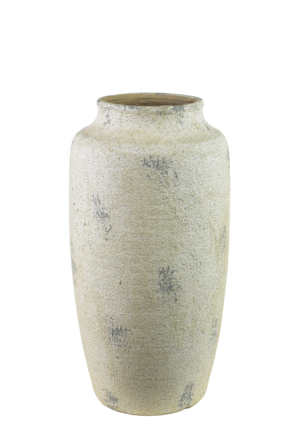 Beige Keramik Bodenvase 47cm - Stilvolle Antikoptik