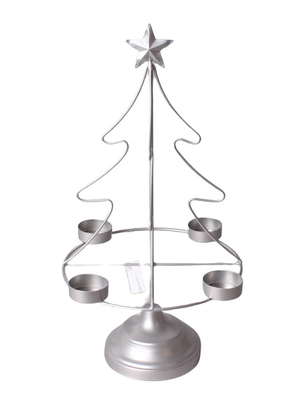 Weihnachtsbaum Kerzenhalter aus Metall – Silber mit 4 Teelichthaltern, 38 cm
