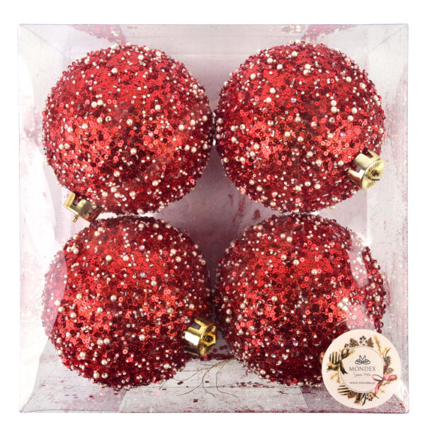 Rote Weihnachtskugeln 12 cm – Exklusives 4er-Set mit Glitzer