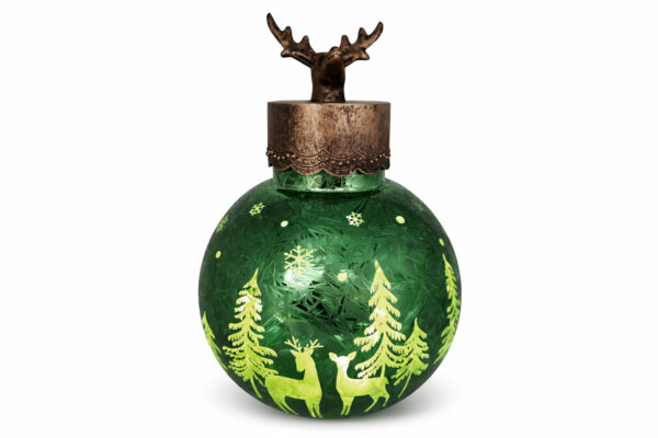 Grüne Glaskugel mit Hirschdekor Grüne Glaskugel mit Hirschdekor