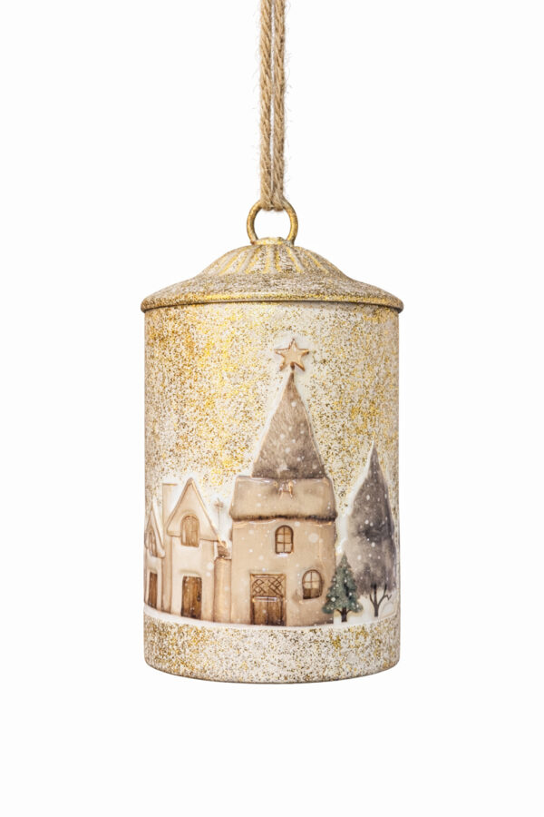 Goldene Metallglocke mit Winterdorf