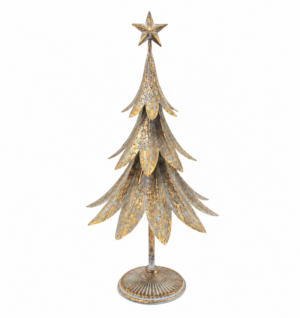 Skulpturaler Metall-Weihnachtsbaum mit Stern Goldener Weihnachtsbaum